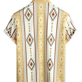 Koszula męska retro z krótkim rękawem w paski ze wzorem azteckim „Orłowo” – khaki
