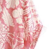 Koszula męska hawajska z krótkim rękawem w kwiaty „Jantar” – różowa
